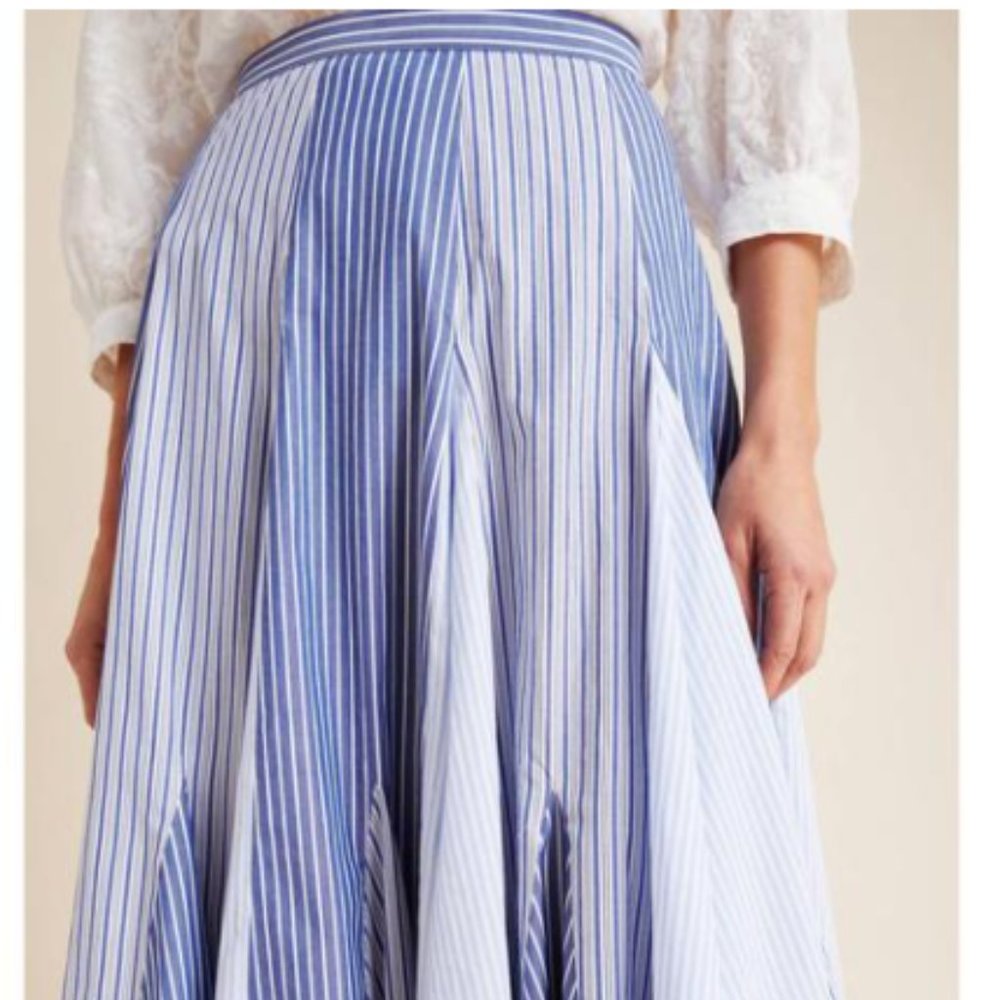 Anthropologie Maeve Annie Poplin Pleated A Line Midi Skirt